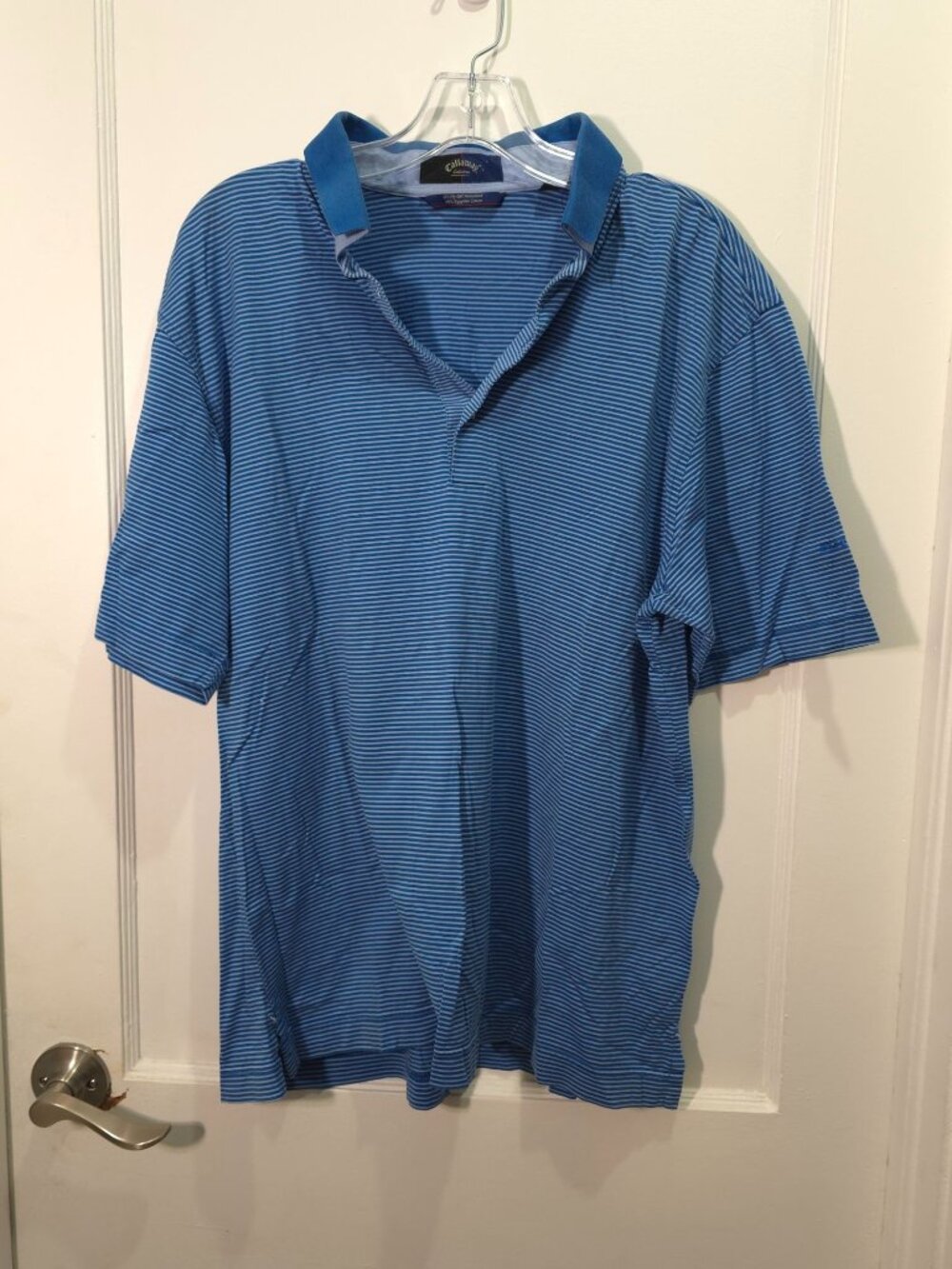 Callaway Collection Blue Striped Golf Polo Shirt Large Egyptian Cotton